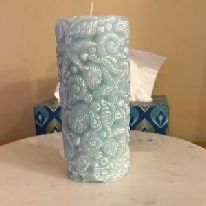 Blue Textured Pillar Candle